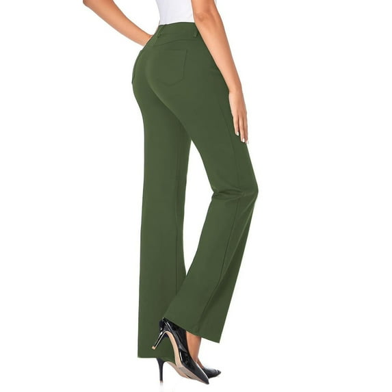 SNOWSONG Women's 28''/30''/32''/34'' Stretchy Bootcut Dress Pants with Pockets, Tall, Petite, Regular for Office Work Business 1PC Pant Green 2XL