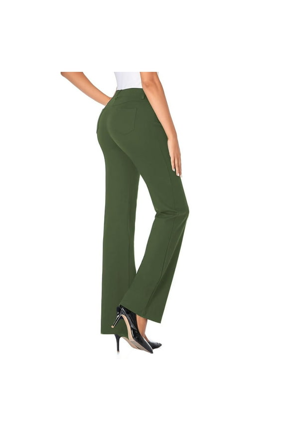 Women's 28''/30''/32''/34'' Stretchy Bootcut Dress Pants with Pockets, Tall, Petite, Regular for Office Work Business 1PC Pant Green M