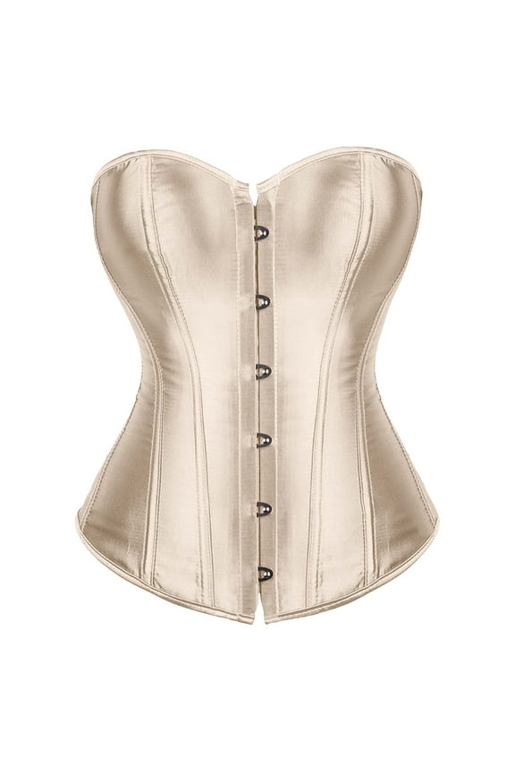 Women's Bustier Corset Top Plus Size Satin Waist Cincher Overbust Bustiers 1PC Top Beige 3XL