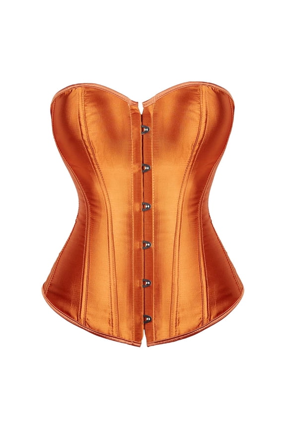 Women's Bustier Corset Top Plus Size Satin Waist Cincher Overbust Bustiers 1PC Top Orange XL