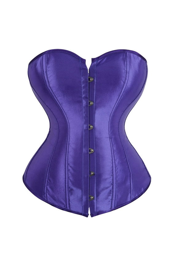 Women's Bustier Corset Top Plus Size Satin Waist Cincher Overbust Bustiers 1PC Top Purple1 S