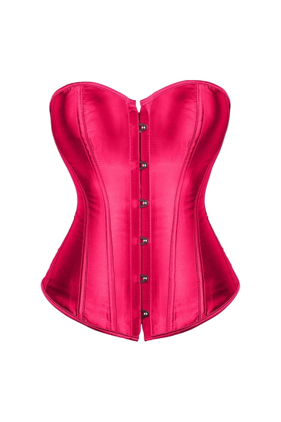Women's Bustier Corset Top Plus Size Satin Waist Cincher Overbust Bustiers 1PC Top Red M