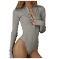 thumbnail image 1 of SNOWSONG Womens Bodysuit, Womens Long Sleeved Bottoming Shirt Round Neck Button Knitted Jumpsuit, Plus Size Bodysuit, Sexy One Piece Swimsuit, Shirts for Women 1 PC One Piece Gray M, 1 of 4