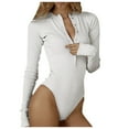 thumbnail image 1 of SNOWSONG Womens Bodysuit, Womens Long Sleeved Bottoming Shirt Round Neck Button Knitted Jumpsuit, Plus Size Bodysuit, Sexy One Piece Swimsuit, Shirts for Women 1 PC One Piece White S, 1 of 4