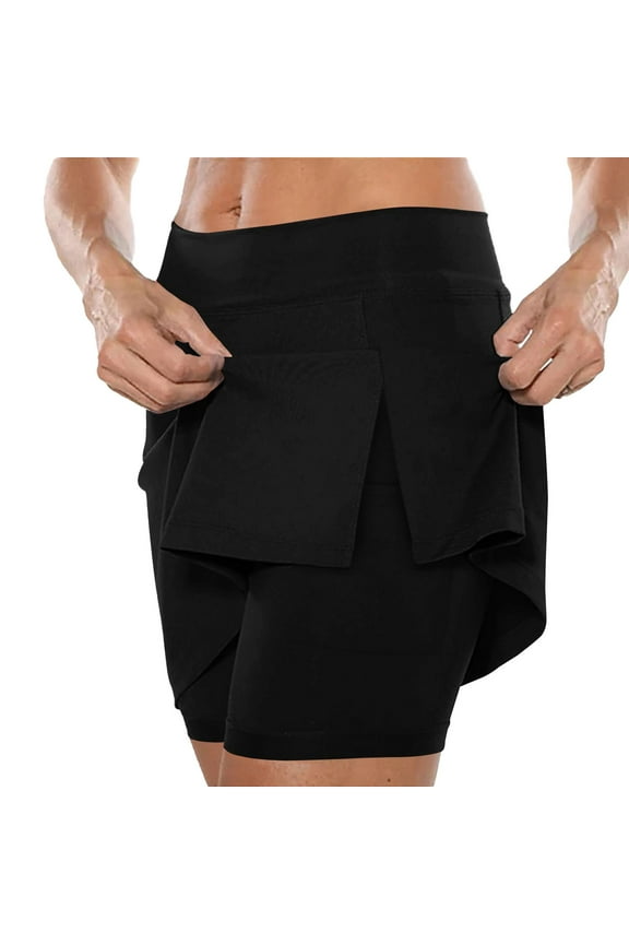 Womens Skorts with Slit and Pockets Tummy Control Plus Size Skorts for Women High Waist Athletic Sports Pants Skirt Casual Shorts Mid Waist Pants Tennis Skirt, 1PC Pants Skirt Black 4XL