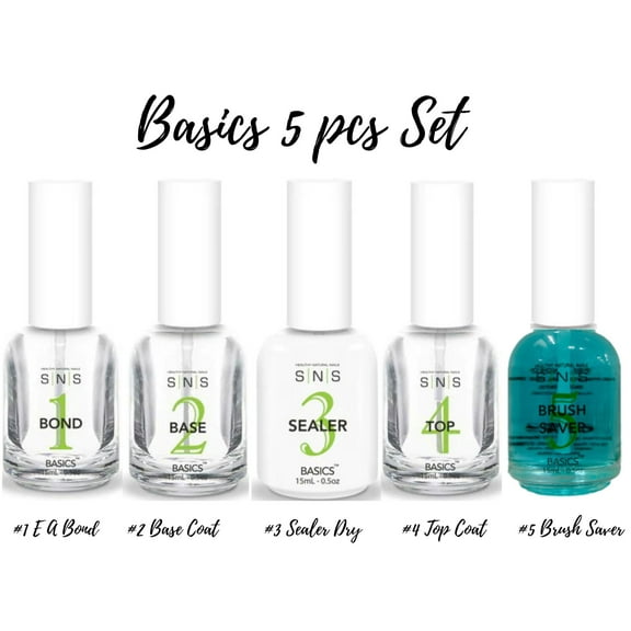 SNS Bases&Sealers - Basics 5 pcs Set - #1 E A Bond, #2 Base Coat , #3 Sealer Dry, #4 Top Coat, # 5 Brush Saver ( 0.5 each )