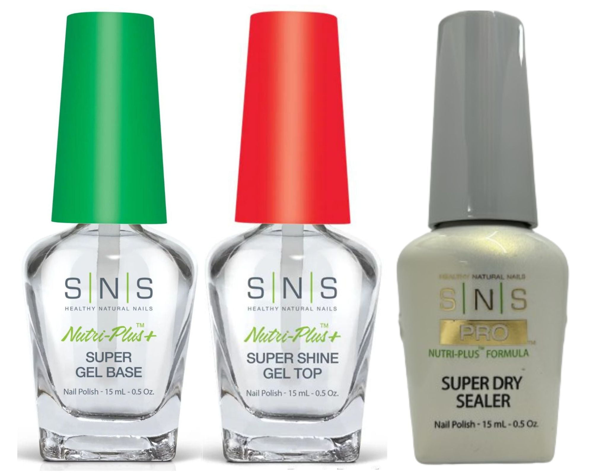 SNS Dip Liquid Nutri-Plus 3 pcs - Super Gel Base with Cal&VIT E/Sealer Dry /Shine Gel Top ( 0.5 oz each )