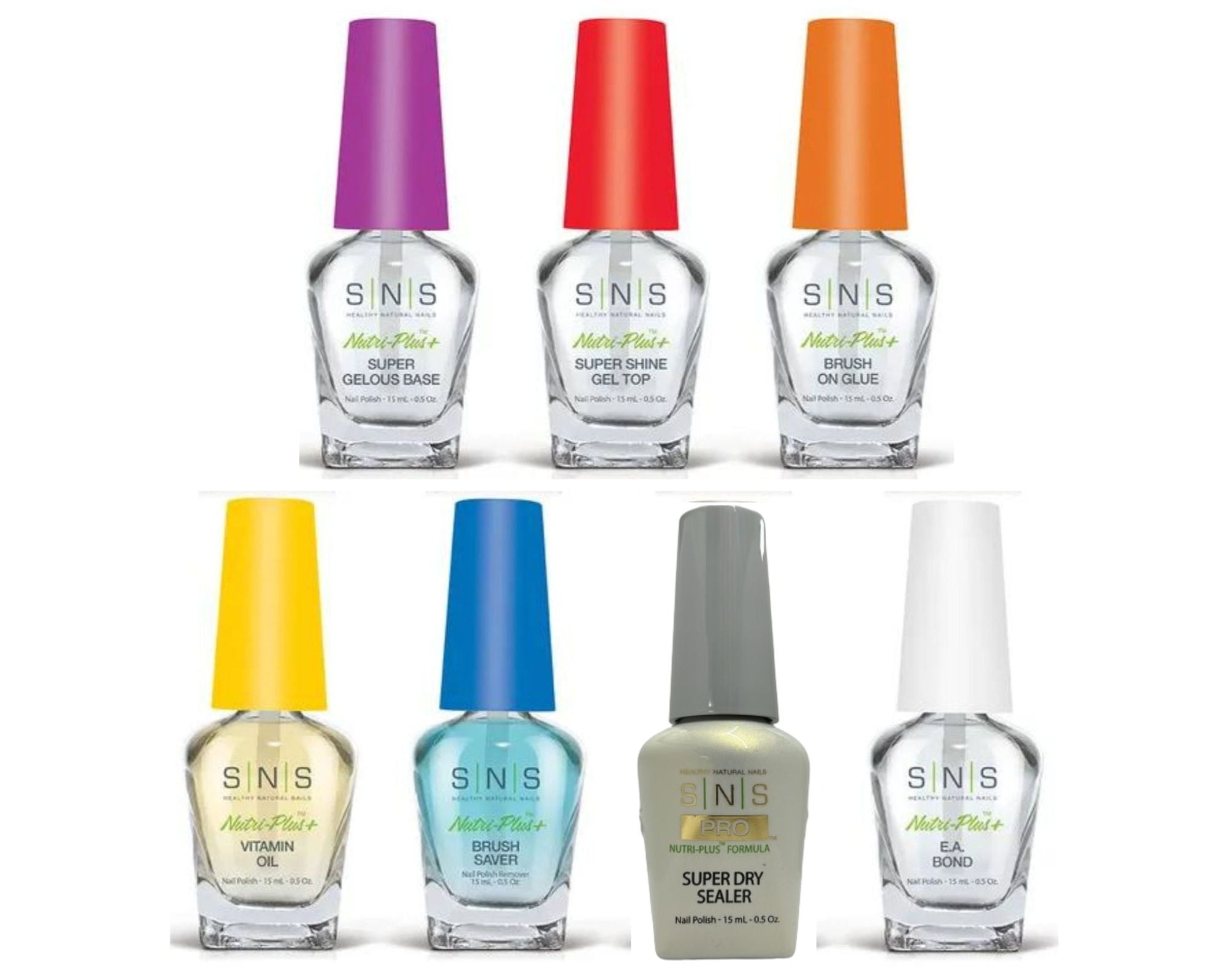 SNS Dip Liquid NutriPlus 7pcs BrushOn Glue,E.A Bond,Gelous Base w