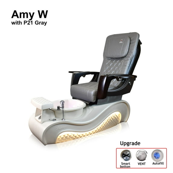 SNS Pedicure Spa Amy with P21 Gray, Diamond Shape SPA with LED Light, Remote Smart Button Control Chair, Matching Pedicure Stool