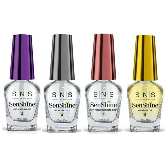 SNS SenShine Bases & Sealers - Gelous Base,Sealer Dry UV Protection Top ,Vitamin Oil ( 4 Bottle Set - 0.5 oz each )