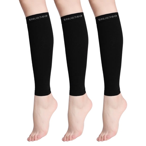 SNUG360 Calf Compression Sleeves for Men & Women, 20-30 mmHg, 3 Pairs, Black (Small)