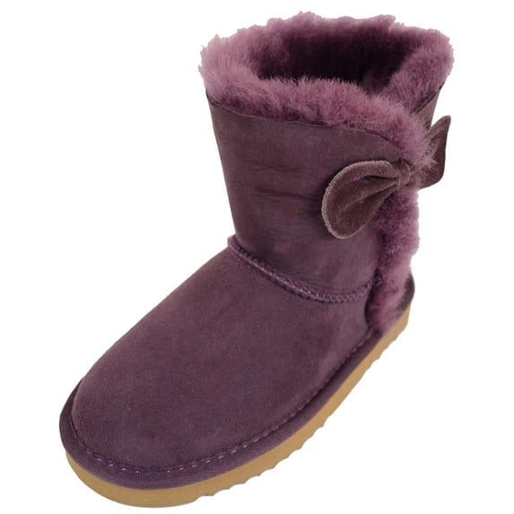 SNUGRUGS Kids Genuine Sheepskin Boot with Bow Design and Reinforced Heel - Purple - US 7