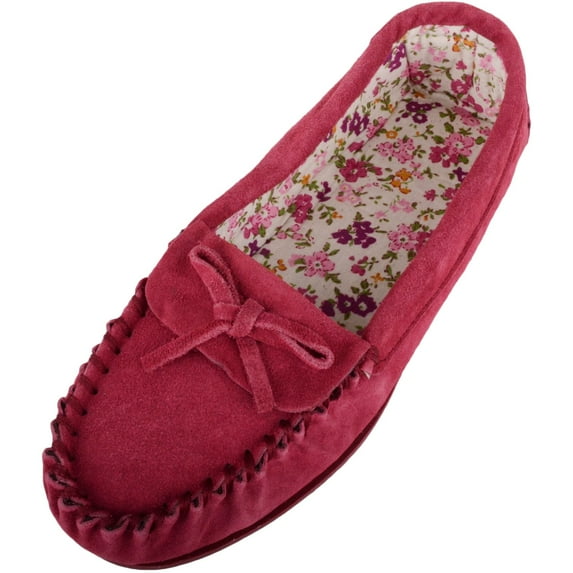 SNUGRUGS Ladies / Womens Soft Suede Moccasins / Slippers with Beautiful Cotton Lining - Crimson - 9 US