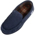 thumbnail image 1 of SNUGRUGS Leo Mens Suede Loafer Moccasin Slippers with Checked Cotton Inner and Rubber Sole - Navy - US 10, 1 of 7
