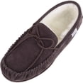 thumbnail image 1 of SNUGRUGS Men's Rubber Sole Suede Sheepskin Moccasin Slippers - Dark Brown - US 12, 1 of 7