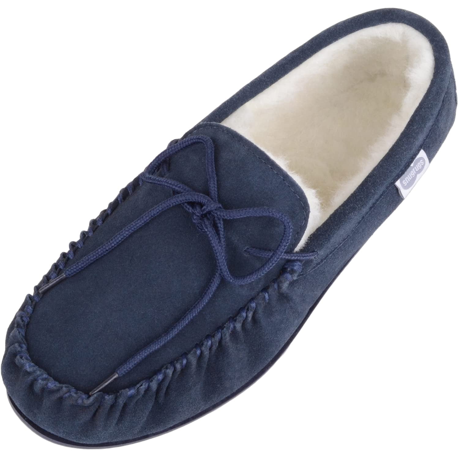 SNUGRUGS Men s Rubber Sole Suede Sheepskin Moccasin Slippers Navy snugrugs-men-s-rubber-sole-suede-sheepskin-moccasin-slippers-navy