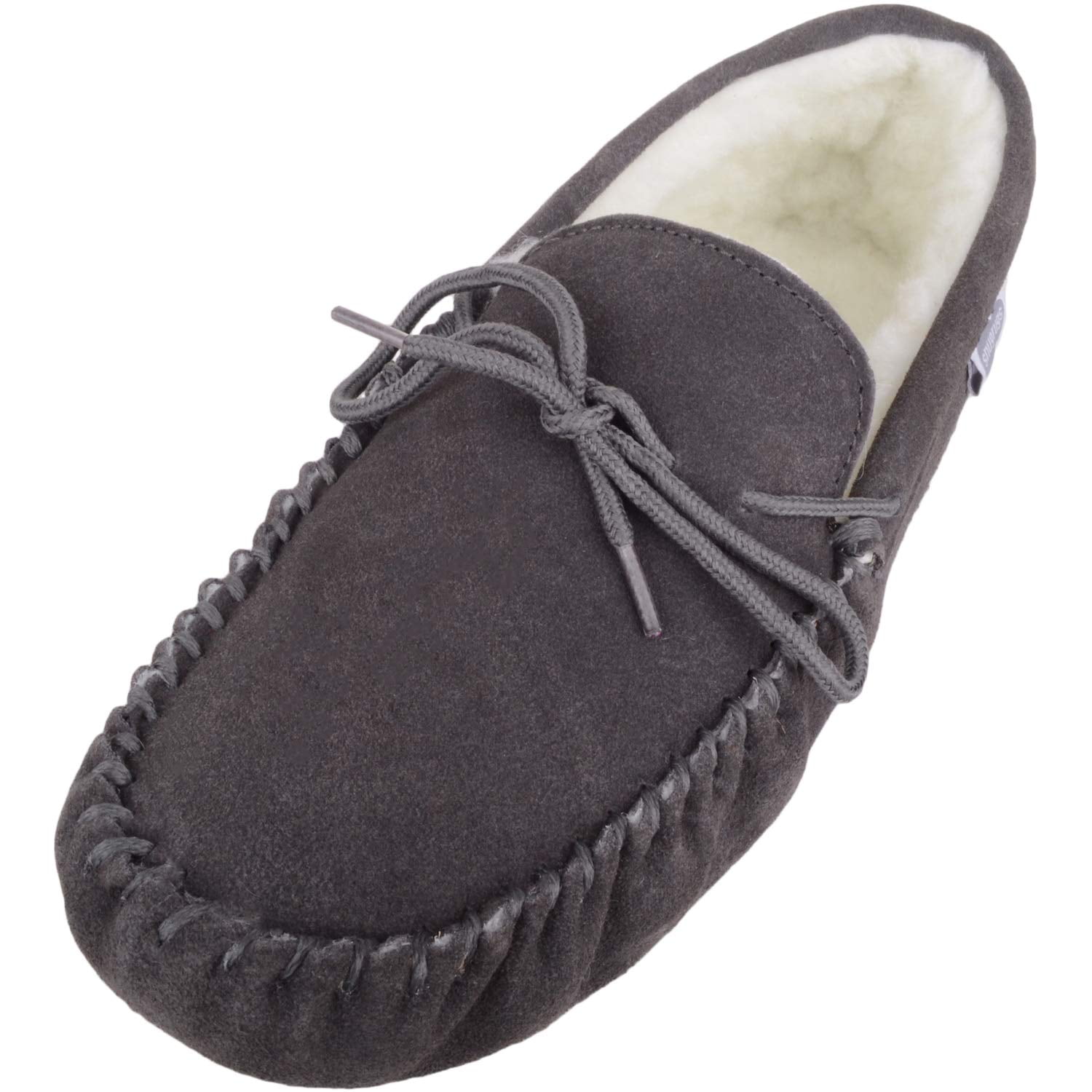 Men's Brown Suede Moccasin Slippers With Tartan Cotton Lining & Non-Slip Rubber Sole