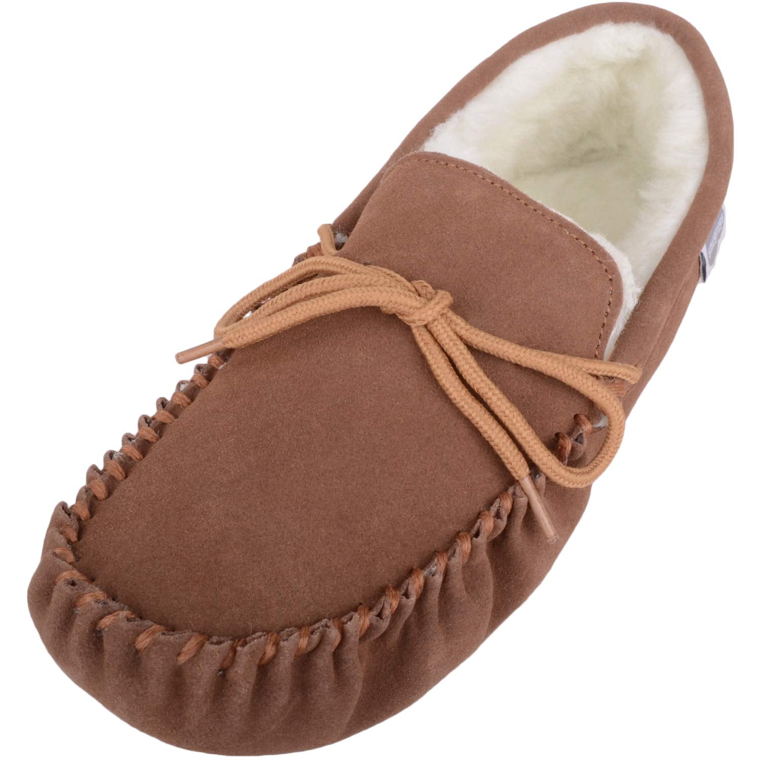 SNUGRUGS Men's Soft Sole Suede Sheepskin Moccasin Slippers Dark