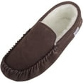 thumbnail image 1 of SNUGRUGS Mens Ronnie Suede Moccasin Slippers with Wool Inner and Suede Sole - Dark Brown - US 12, 1 of 7