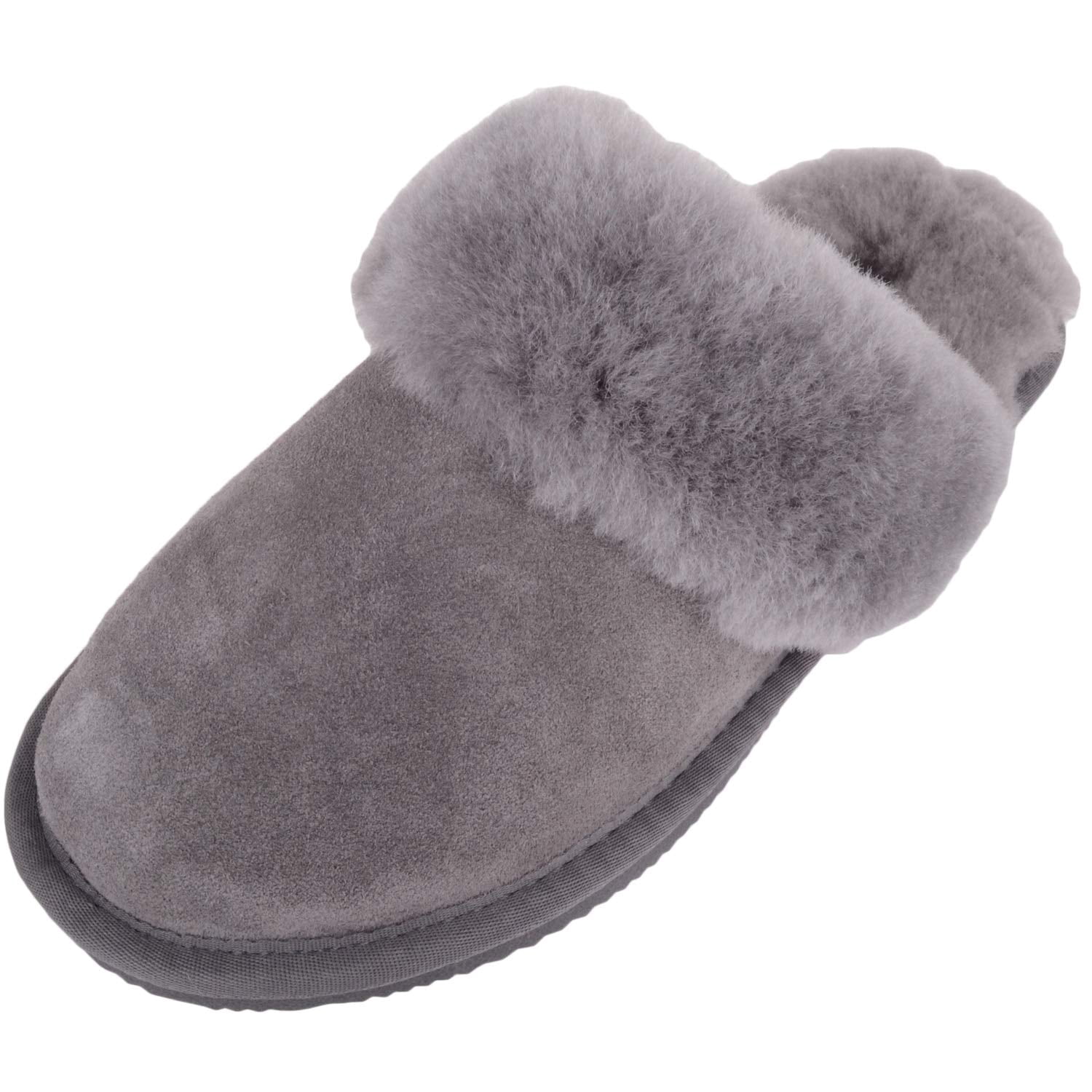 SNUGRUGS Women's Genuine Sheepskin Mule Slippers – Open Back, Suede Outer, Rubber Sole - View #7