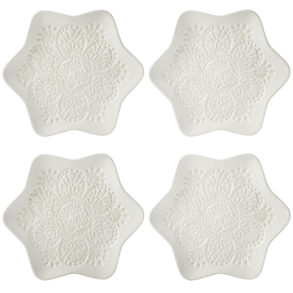 The Pioneer Woman Vintage Lace Snowflake Appetizer Plates, White, 8.5 in, 4-Pack