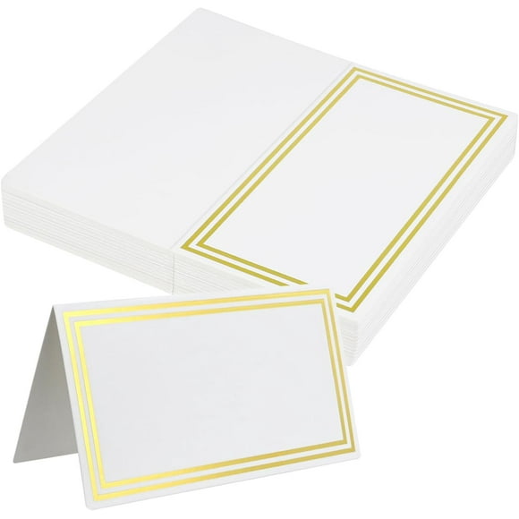 SNYMW Premium Place Cards, Used for Table Decoration, Seat Cards with Double Gold Foil Border, 2x3.5-Inch Tent Cards - Perfect for Weddings, Tables, Dinner Parties(50 Pack)
