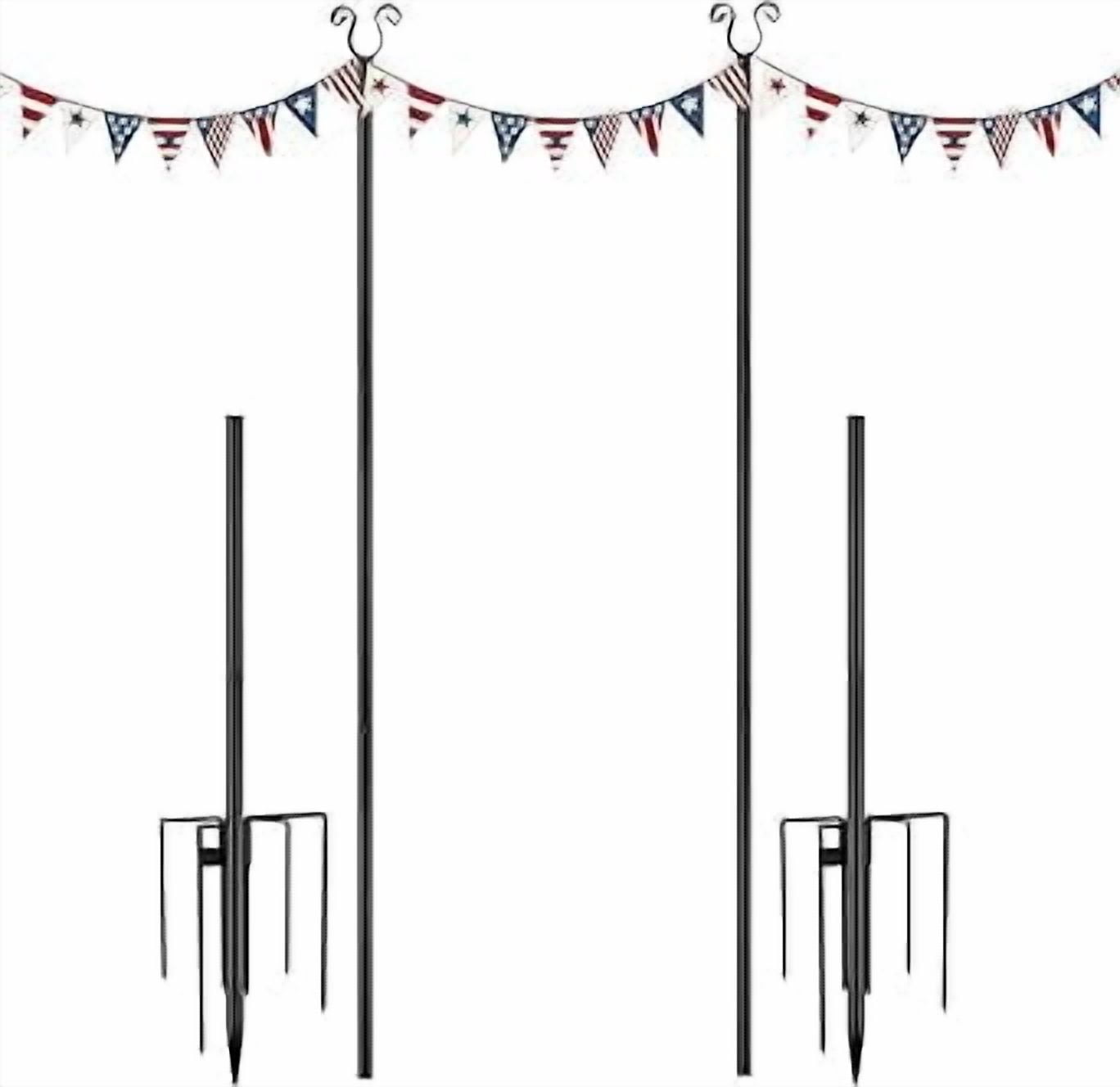 SNYNUXX New Upgrade String Light Poles, 4 Prong Christmas Light Hanging Pole, Portable Flag Pole for Yard Weather Resistant Poles for Outdoor String Lights, Black Christmas Light Pole (2 Pack)