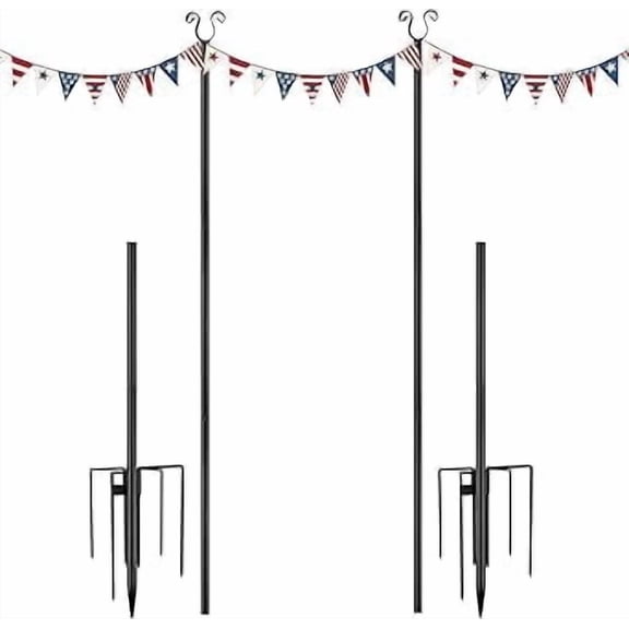 SNYNUXX New Upgrade String Light Poles, 4 Prong Christmas Light Hanging Pole, Portable Flag Pole for Yard Weather Resistant Poles for Outdoor String Lights, Black Christmas Light Pole (2 Pack)