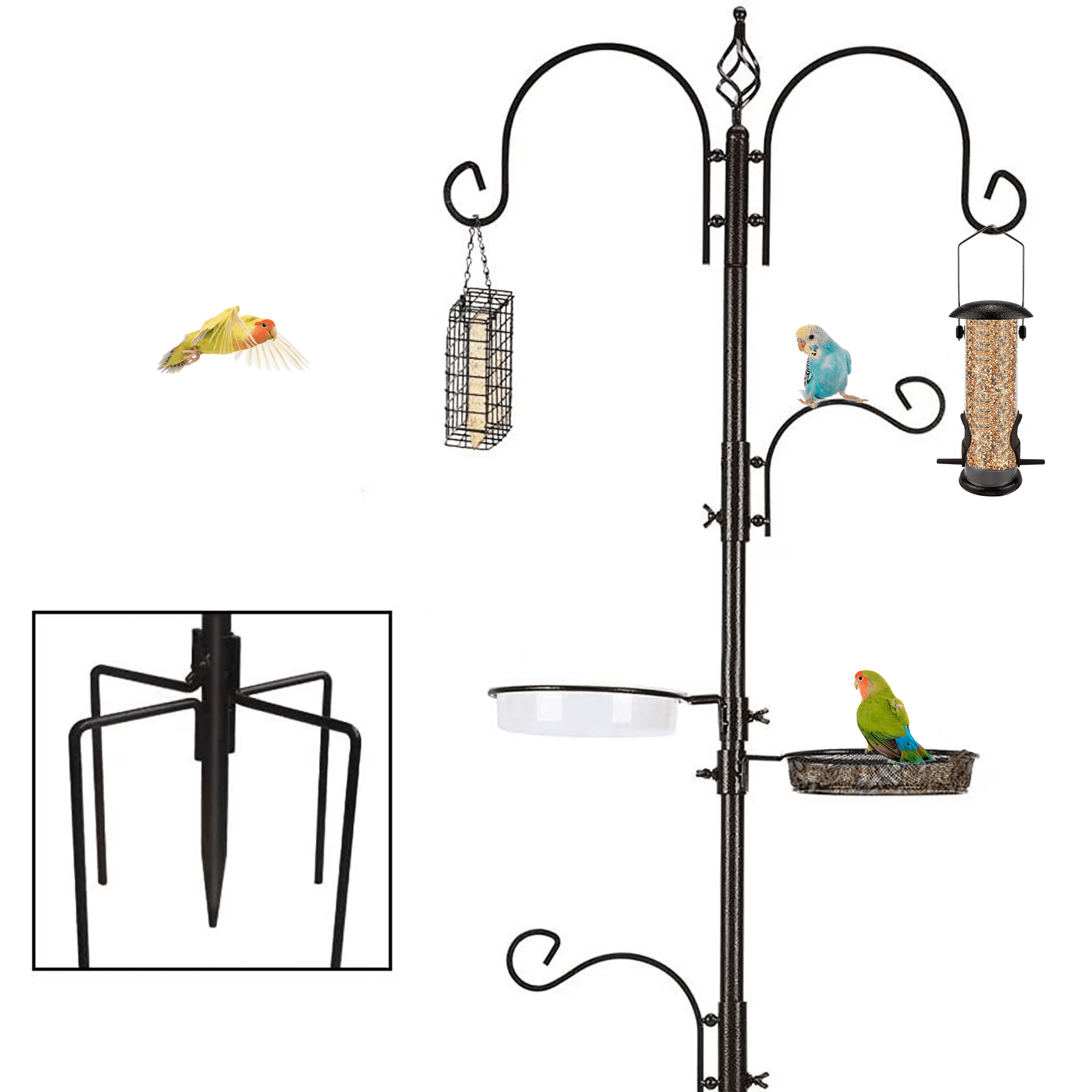 SNYNUXX 91 Inch Bird Feeding Station Kit Bird Feeder Pole Wild Bird Feeder Hanging Kit Planter Hanger Multi Feeder Hanging with Metal Suet Feeder Bird Bath for Attracting Wild Birds