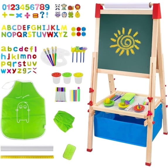 SNYNUXX Art Easel for Kids Magnetic Wooden Standing Toddlers Drawing Board with Paper Roll - Christmas Birthday Gift for 2-8 Years Boys and Girls