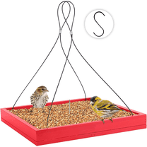 SNYNUXX Bird Feeder Hanging Tray, Seed Tray Wooden Platform Hummingbird Feeder Hanging Tray Mesh Seed Platform for Garden Yard Outside Decoration Attracting for Wild Birds (Red)-1pk