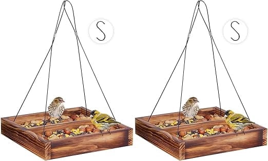 SNYNUXX Bird Feeder Hanging Tray, Seed Tray Wooden Platform Hummingbird Feeder Hanging Tray Mesh Seed Platform for Garden Yard Outside Decoration Attracting for Wild Birds(Brown-2pk)