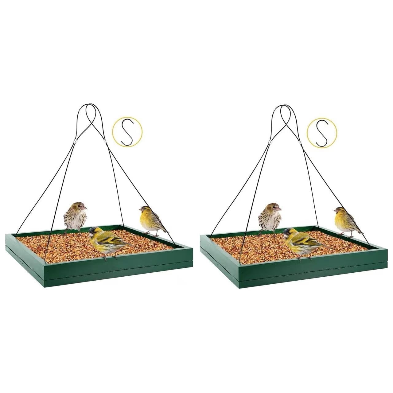 SNYNUXX Bird Feeder Hanging Tray, Seed Tray Wooden Platform Hummingbird Feeder Hanging Tray Mesh Seed Platform for Garden Yard Outside Decoration Attracting for Wild Birds (Green)-2pk