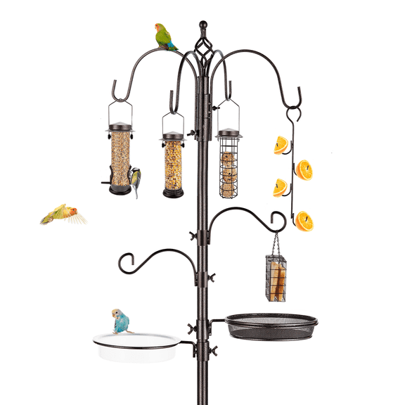 SNYNUXX Bird Feeding Station Kit Pole Wild Bird Feeder Hanging Planter Hanger Multi Feeder Hanging with Metal Suet Feeder Bird Bath for Attracting Wild Birds