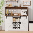 thumbnail image 1 of SNYNUXX Farmhouse Coffee Bar Cabinet, Storage Buffet Table with Wine Rack and Sliding Barn Door, White, 1 of 7