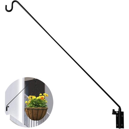 SNYNUXX Heavy Duty Extended Reach Wall Mounted Deck Hook Wall Pole, Wall Bracket Direction and Length Adjustable Plant Bracket for Bird Feeders, Planters, Suet Baskets, Lanterns, Wind Chimes,Black