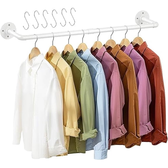 SNYNUXX Industrial Pipe Wall Mounted Clothes Rack,38 Inches Heavy Duty Detachable Garment Rack,Multi-purpose Hanging Rod for Closet,White