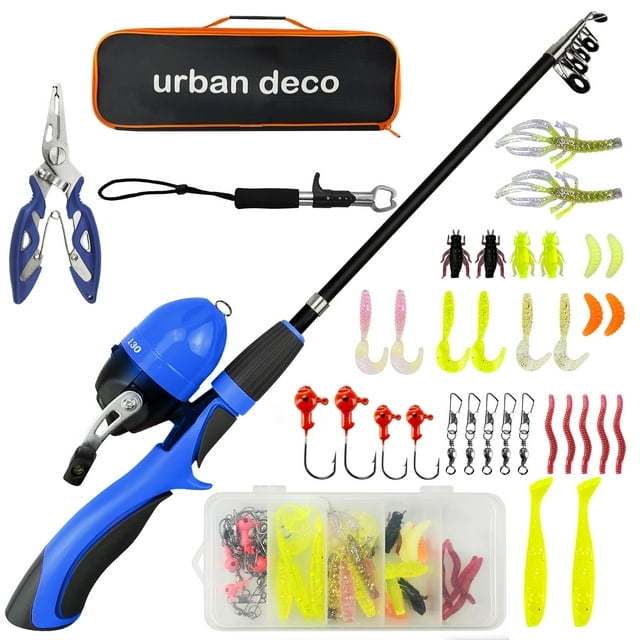 SNYNUXX Kids Fishing Pole Set Portable Telescopic Kids Fishing Rod and Reel Combo Kit with Tackle Box for Beginners, Blue