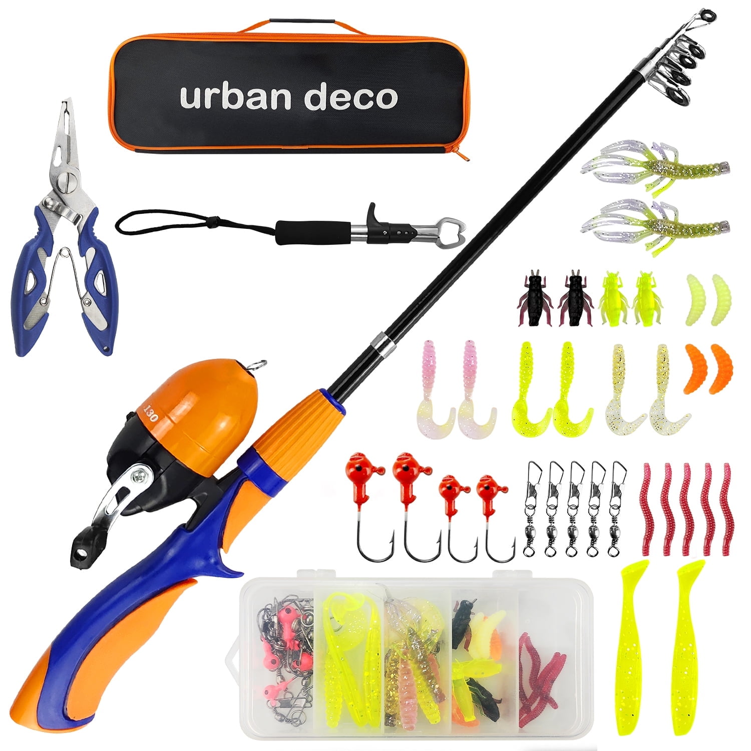 SNYNUXX Kids Fishing Pole Set Portable Telescopic Kids Fishing Rod and Reel Combo Kit with Tackle Box for Beginners, Orange
