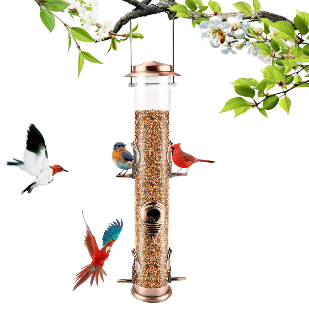 SNYNUXX Metal Bird Feeder Tube Hanging Wild Bird Seed Feeder for
