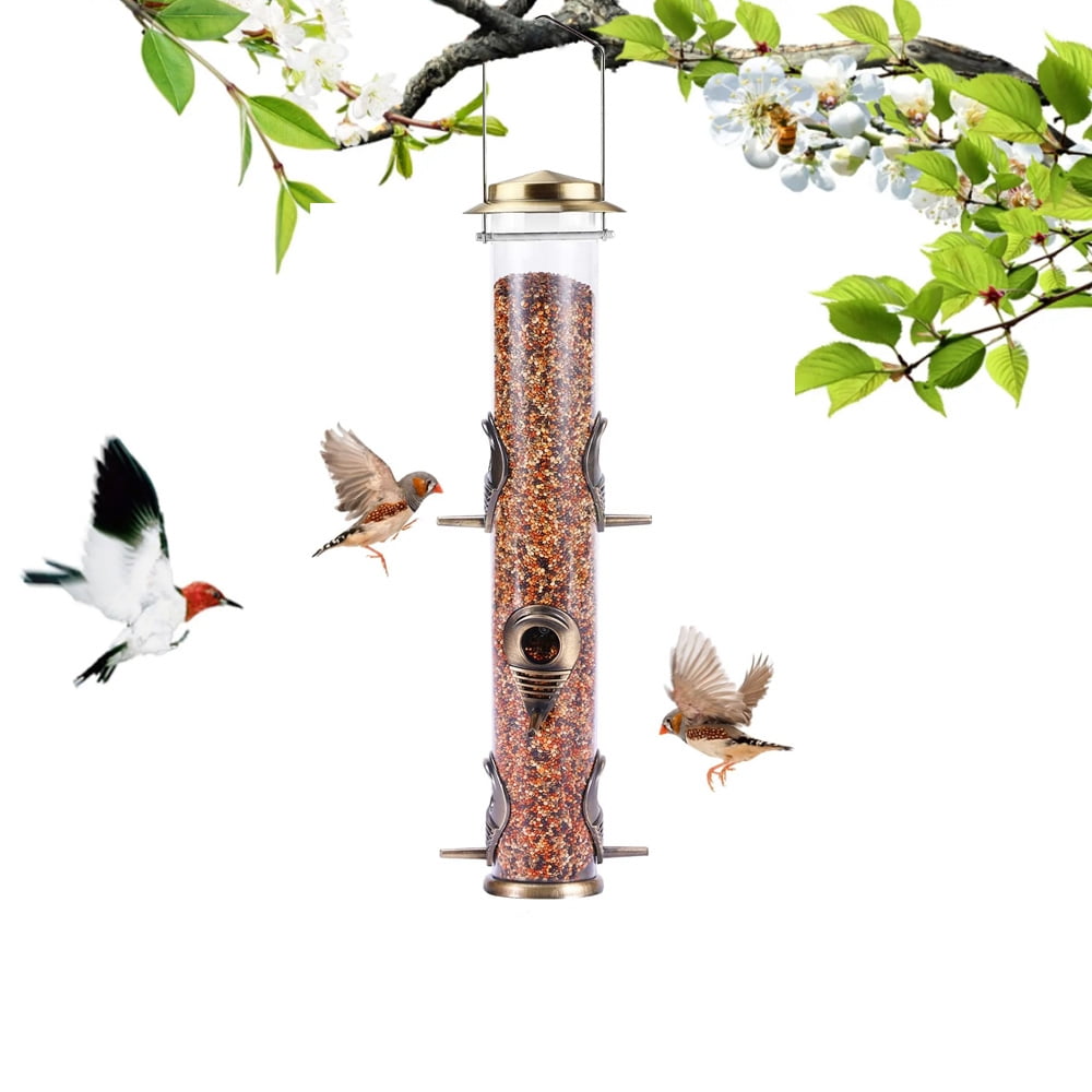 SNYNUXX Metal Bird Feeder Tube Hanging Wild Bird Seed Feeder for