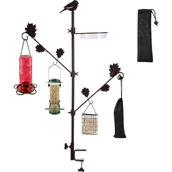 SNYNUXX Rustproof Deck Pole Bird Feeder with Multi-Hook and Adjustable Branches, Bronze