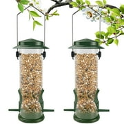 SNYNUXX Wild Bird Feeders for Outdoors Hanging Stainless Steel Hanging Bird Feeder Tube, Finch Feeder for Garden Backyard Decoration Attractive Squirrel Proof Bird Feeders for Outside Green - 2 Pack