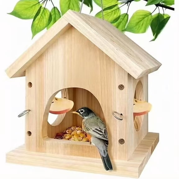 SNYNUXX Wooden Bird Feeder, Multifunctional Bird Feeder Box, Hanging Cedar Wood Wild Bird Feeder,Easy to Clean & Fill (Wood Color)