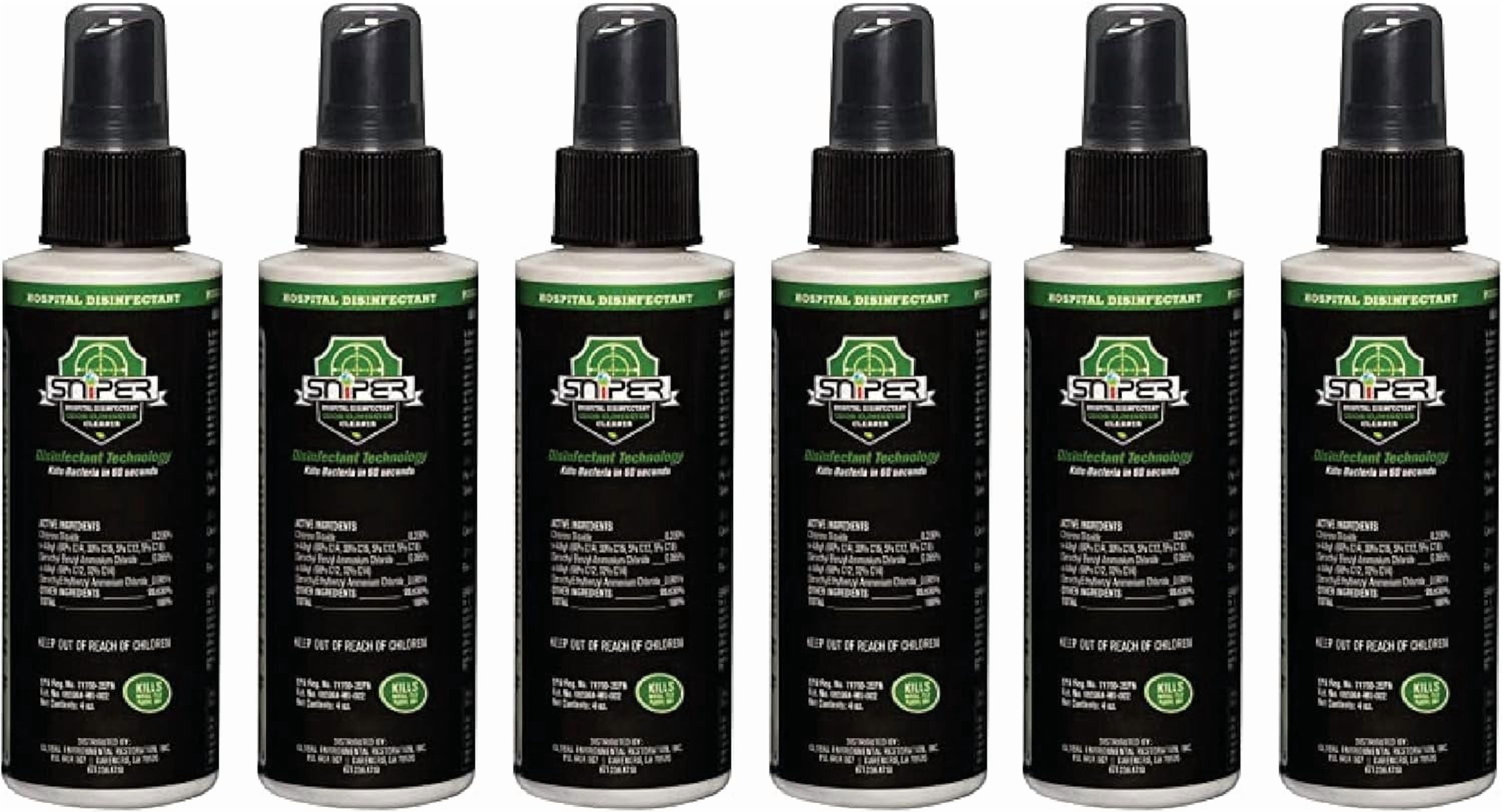 SNiPER Hospital Disinfectant, Odor Eliminator & All-Purpose Cleaner, 4 Ounce Spray, 6 Pack