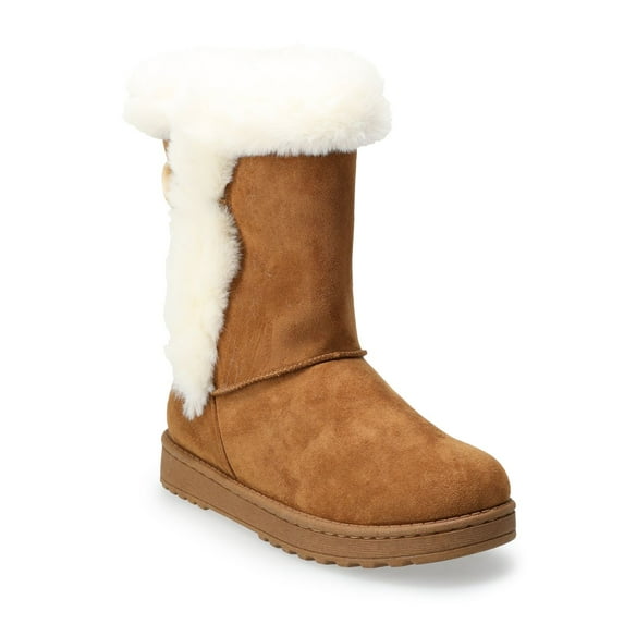 SO® Abigail Women's Faux-Fur Winter Boots Color: Chestnut Size: 9.5