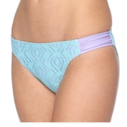 SO Aqua Purple Crochet Shirring Hipster Bikini Bottom Swimwear Bottoms Juniors Large