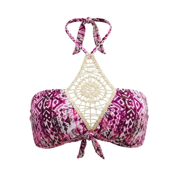 SO Berry High Neck Halter Crochet Bikini Top Swimwear Juniors' Medium