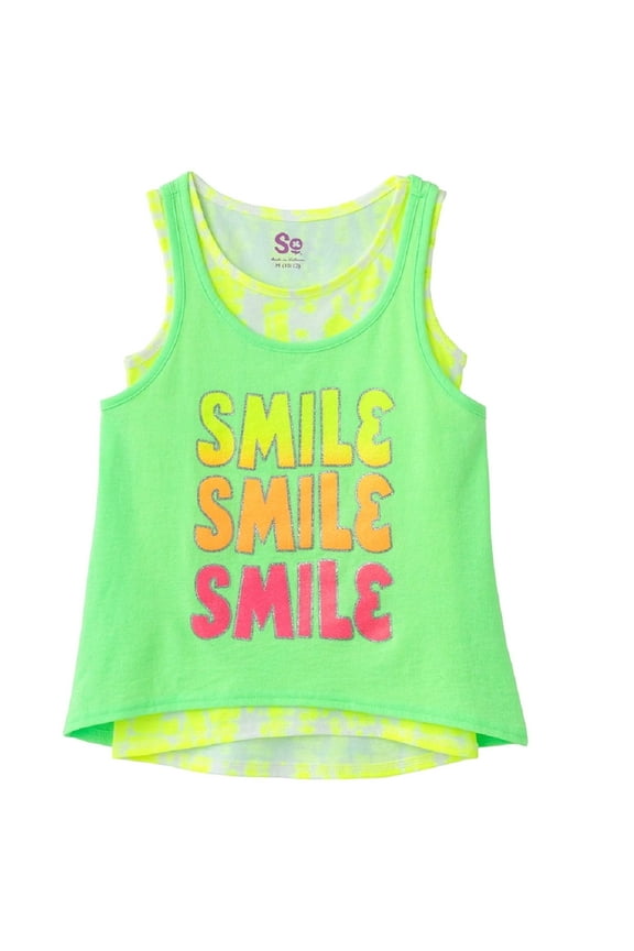 Big Girl's Plus Size Smile Graphic Print Hi-Low 2-Piece Tank Top Set Size 12.5