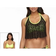 SO Black 2-Piece Mesh Flounce Midkini Racerback Bikini Top Swimwear Juniors Womens XS